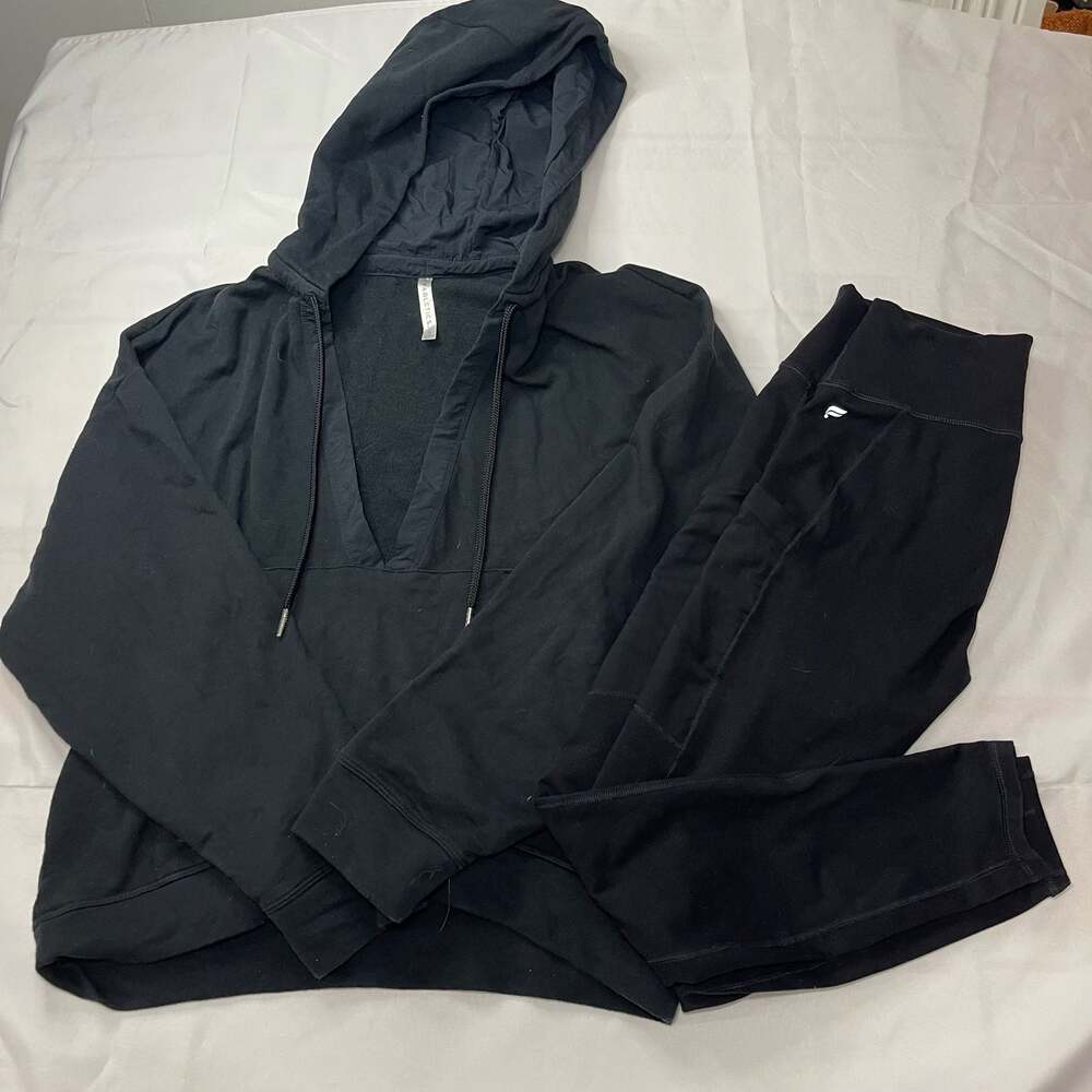 Fabletics 2-Piece Activewear Set: V-Neck Pullover Hoodie and Pocket Leggings